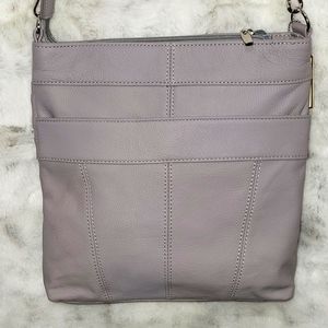 Gray leather cowhide large crossbody purse.